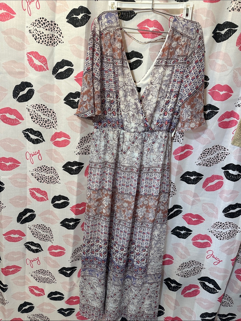Love Reign Brown and Cream Mixed-Print Maxi Dress